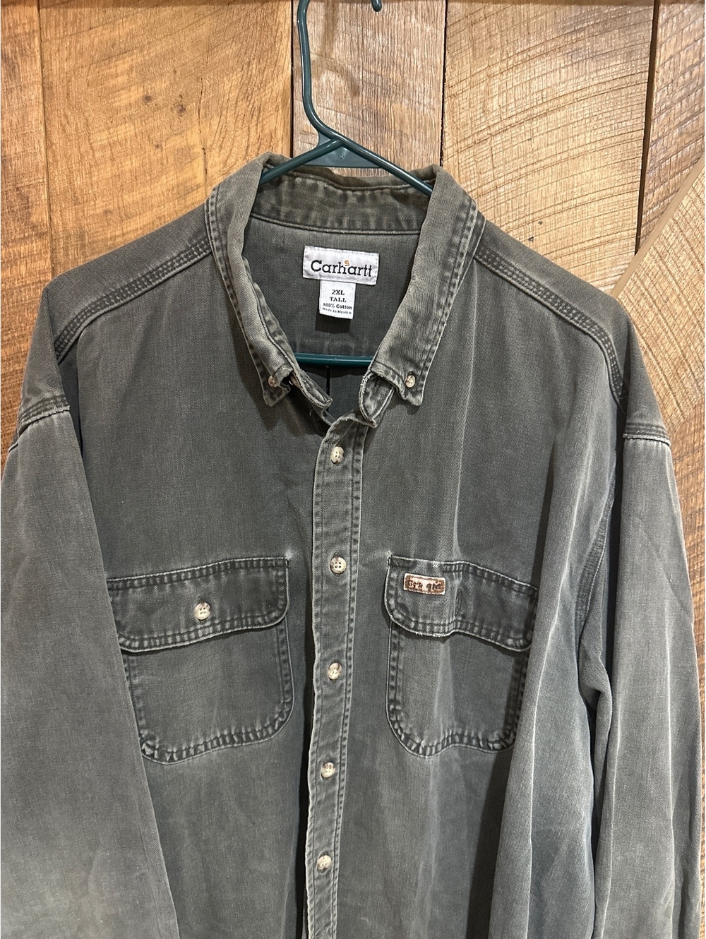 Vintage 2002 Carhartt Faded Moss Green Work Shirt - 2XL Tall Thrashed Distressed
